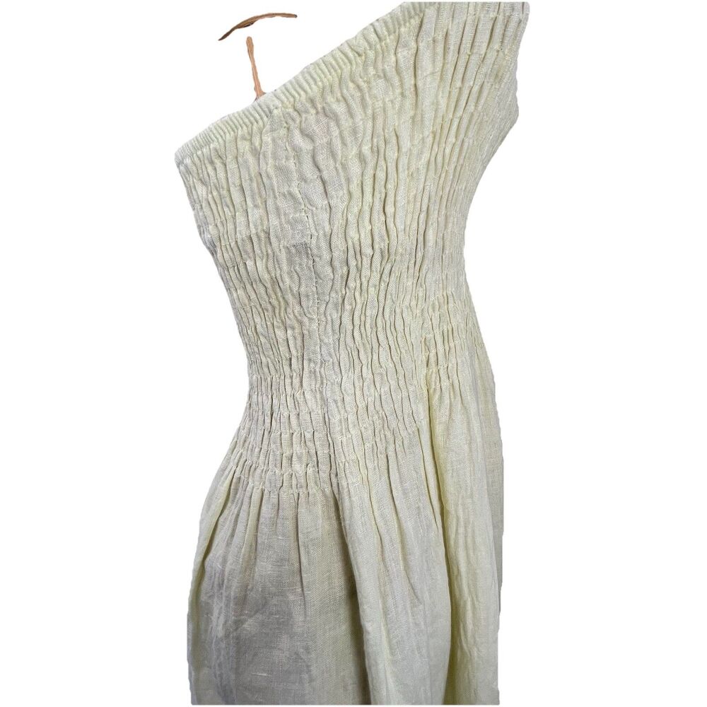 Made in Italy Linen Midi Dress Women Yellow Smocked Boho Sundress Size M - Picture 11 of 16